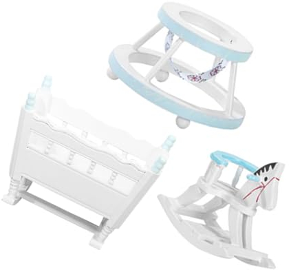GARVALON 3stücke Teiliges Miniatur Babyzimmer Möbel Holzschaukel Süßes Holz-walkermodel Und Puppenbett Für Puppenhaus Maßstab Kinderzimmer Dekoration