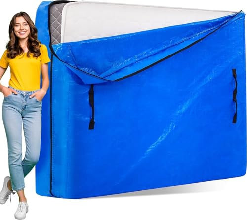Double Size Mattress Bag for Moving and Storage, Havy Duty Mattress Cover for Moving, 8 Handles and Strong Zipper Closure, Reusable Mattress Cover Protector, Waterproof Mattress Storage Bag