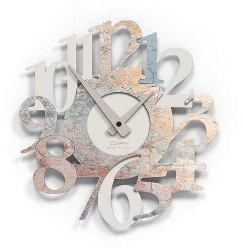 Giallobus - Premium-Uhr - Carved - MDF-Holz - Premium 30x30‎‎cm - 17 - Mixed Marble - Italienisches Handwerk – geräuschlos – Geschenkidee – modern