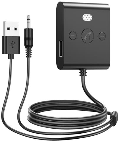 Aux Bluetooth Auto, Ricevitore Bluetooth 5.4, Audio Wireless Chiamate in Vivavoce Doppia Connessione, bluetooth auto aux con Jack da 3,5mm e Cavo Lungo per Altoparlante Compatibilità con Autoradio
