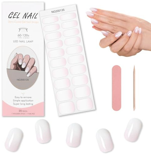 Nagelfolie Selbstklebend,Gel-Nagelfolie Full Wraps Nagelaufkleber 1 Blatt UV Gel Streifen mit Nagelfeile Alkohol Wattepads für DIY Nagelkunst Damen Mädchen Weihnachten Nageldekora(Gradient Pink)