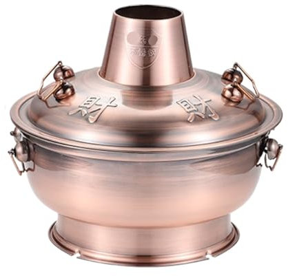 WQZzjm Holzkohle-Hot Pot, Shabu-Hot Pot, Edelstahl-Hot Pot, Pfanne, Kassettenherd, Hot Pot für Zuhause, Party, chinesischer Hot Pot (Rotkupfer, 32 cm) (Rotkupfer 30 cm)
