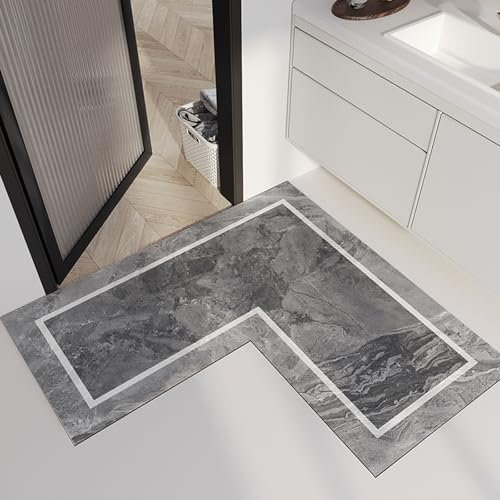 YAVYAV L-förmige Badezimmermatte, Badematte Aus Kieselgur, Super Saugfähige, Schnelltrocknende Fußmatte, Rutschfester Eckteppich, Für Badezimmer, Bett, Sofa, Wohnzimmer(70 * 70 * 45cm)
