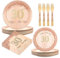 BOKFJBP 96Pcs 30th Rose Gold Birthday Decorations- Party Tableware Set Disposable Paper Plates Napkins Bamboo Forks Vintage 1995 Party Decorations for Ladies Women Girl Serves 24