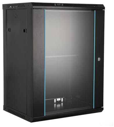 ECUTEE Rack de serveur réseau 15U 19 - Montage mural - Boîtier réseau pour appareils informatiques, A/V - Armoire réseau, armoire réseau, armoire d'ordinateur, porte en verre verrouillable - Parois