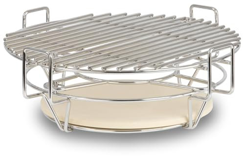 BBQ-Toro Flexibles Kochsystem für Kamadogrill Ø 39 cm | Edelstahl Grillaufsatz 3 Ebenen mit Grillrost und Pizzastein | Kamado Zubehör, Keramikgrill Zubehör, Grillroste, Grillzubehör