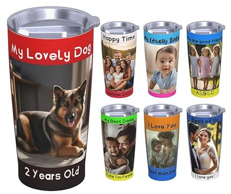 TianHeYue Custom Insulated Coffee Mug Cup 20 OZ with Personalized Pictures Text Logo, Customize Stainless Steel Tumbler with Lids and Straws for Home Office Car Outdoor Travel
