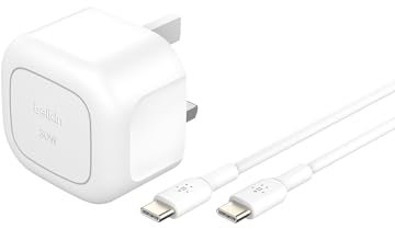 Belkin BoostCharge Compact Wall Charger 30W, Travel-friendly USB-C Power Delivery Fast Charging for Apple iPhone 17, Air, Samsung Galaxy S25, Pixel, iPad, AirPods, Tablet - With Type C Cable - White