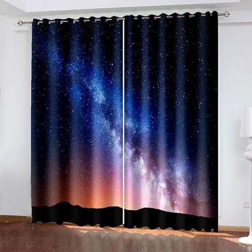 AMDXD Ösenvorhang Blickdicht Schwarz Blau, Sternenhimmel Ösen Gardinen, Thermovorhänge Kälteschutz Schallschutz 2er Set 86x160cm