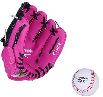 Reebok - Youth Baseball Glove Set, 9-Inch Kids Sports Glove with Foam Ball, Training Mitt for Beginners, Practice & Backyard Play (Pink)