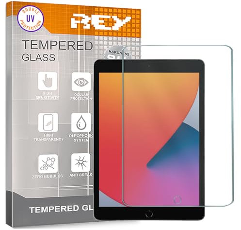 REY Protector de Pantalla para Tablet iPad 10.2 2019-10.2 2020-10,2 2021, Cristal con Doble Protección UV, Vidrio Templado Premium 9H+