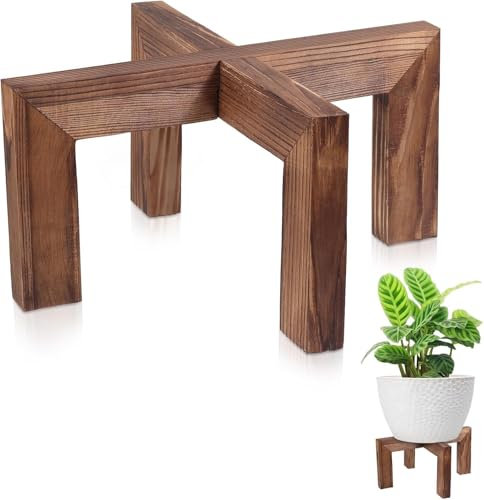 JQTOP Supporto per piante in legno per interni ed esterni, supporto singolo per fioriere da 13-38 cm, robusta base rialzata per soggiorno, balcone, patio, espositore rustico, per vasi di fiori pesanti
