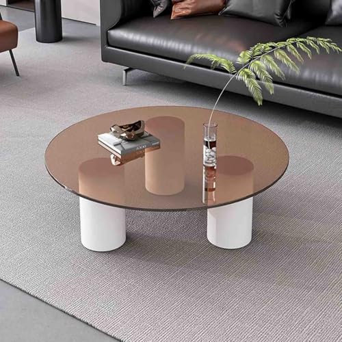 DRFGNF Table Basse Ronde en Verre, Table d'appoint Moderne avec Plateau en Verre trempé, Table Centrale Minimaliste pour Salon, terrasse, Bureau, hôtel, Balcon (Marron, 90 x 31