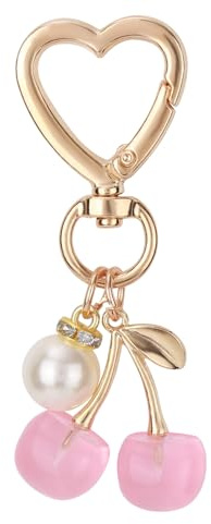 Porte-Clés Cerise pour Femmes, Mignon Breloque Sac à Main Cerise avec Perle Brillante Mode Bijou de Sac Baie Accessoires Accessoires Baie pour Portefeuille Décor (Rose)