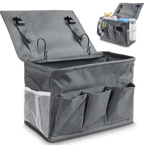 Yallmie Bedside Hanging Storage Organiser with Multiple Pockets, Bed Storage Pocket with Hooks Bedside Caddy Organiser, Bedside Hanging Caddy for Home Office School Dorm Hospital (1Pcs)