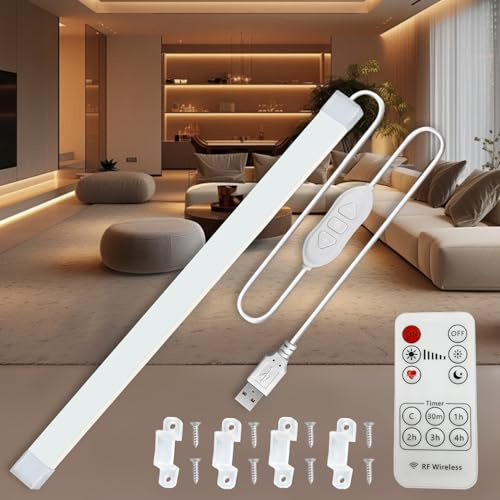 MDee LED Unterbauleuchte mit Fernbedienung, 5V COB LED Streifen 3000K Warmweiß, Unterbauleuchte Küche mit USB Kabel, Dimmbar, 8W, 800LM, Flexibel, für Schrank, Kleiderschrank, Schminktisch, TV, 1,5M