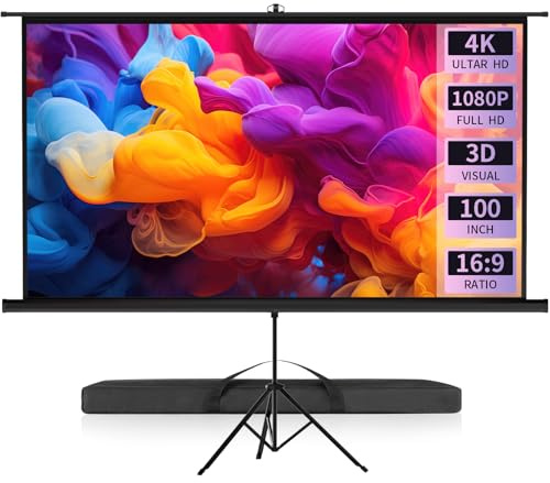 VISULAPEX 100 Leinwand Beamer mit Stativ 16:9 4K HD Projektor Leinwand 160°Betrachtungswinkel Einstellbar für Heimkino, Tagungsraum, Hochzeiten