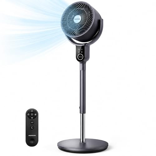 Aigostar 3D Oscillating Standing Fan, Quiet DC Air Circulator Pedestal Fan with LED Touch Display, 8 Speeds & 3 Modes, 12H Timer, Remote Control, 10 Cooling Fan for Home & Office - Mistral