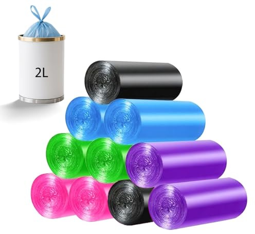 Kleine Müllbeutel 2L, 10 Rollen Mini-Müllbeutel Kleine Müllsäcke, 200 Stück 35 * 45cm für Mini-Tisch Mülleimer, Badezimmer Büro Auto Handwerksraum Mülltasche, Tisch-Mülleimer
