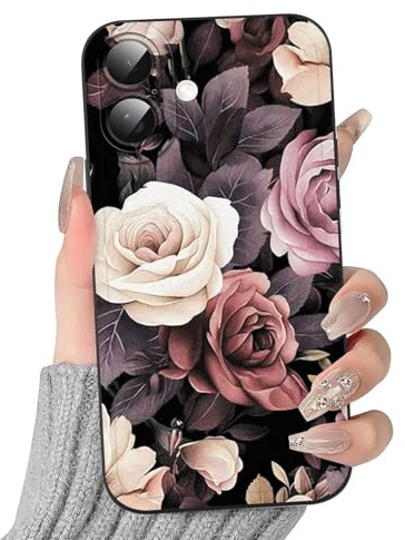 Kivlclri Handyhülle für iPhone 17 Hülle 6,3, Aesthetic Rose Blumen Muster Motiv Design Cover Weiche Bunt Silikon Schwarz Ultra Dünn TPU Schutzhülle Stoßfest Kameraschutz Bumper Case für Mädchen