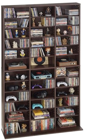 VEVOR Media Storage Cabinet, 12-Tier DVD Shelf Organizer, 40.08 x 9.09 x 71.26 in Multimedia Storage Organizer for CDs, DVDs, Books and Games, CD Shelf for Living Room, Home Office, Recording Room