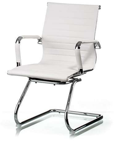 Special4You Freischwinger Stühle Office, PU-Leder Besucherstuhl Konferenzstuhl Ergonomisch mit Armlehnen, Bürostühle Konferenz-Raum/Wartezimmer/Büro,Weiß