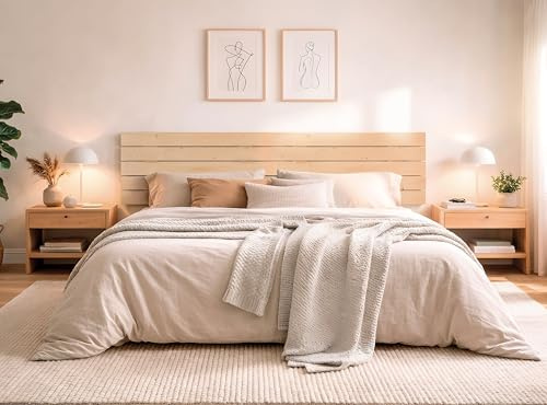 DHOME Kopfteil aus Natürlichem Kiefernholz mit Beinen im Horizontalen Palettenstil für Palettenbett Beschläge inklusive (220cm Dual, Naturholz Kiefer)