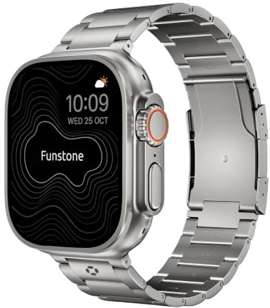 FUNSTONE Titan-Armand für Apple Watch Ultra 3/2/1 49mm & Series 11/10 46mm | Grad 5 Titan,DLC-beschichtet kratzfest,S-Partikel-Feineinstellung,glatt komfortabel Faltschließe 26 mm,Style-Allrounder