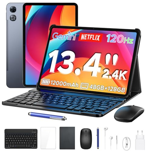 P13 13 Inch Tablet, Android 16 Tablet, Gemini AI, 48GB RAM+128GB ROM/2TB TF, 12000mAh/18W, IPS 2.4K,120Hz, T7280 Octa-Core, Gemini AI, 13MP, Face ID, 5G WiFi, GPS, OTG, Tablet with Keyboard Stylus