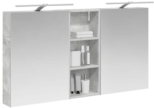 vidaXL Badezimmerschrank-Set 3 pcs 130 x 14,5 x 70 cm Holzwerkstoff, Badezimmer-Schrank, rechteckiger LED-Spiegel, moderner Wand-Organizer, praktischer Platzsparer
