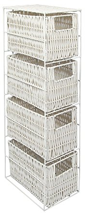 woodluv Four Drawer Resin Storage Cabinet With Metal Frame, White - Ideal for Bathroom/Office/Home