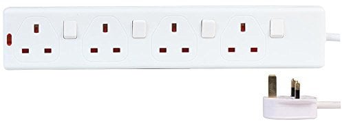 PRO ELEC PELB1751 4 Gang Individually Switched Extension Lead 1m, White