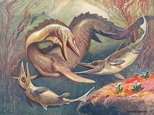 1art1 Dinosaurier Mosasaurier Und Ichthyosaurier, Heinrich Harder, 1912, 2-Teilig Fototapete Poster-Tapete 240x180 cm