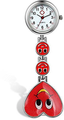 lancardo Candy Farbe Lächeln Herz Gesicht Krankenschwester Clip Watch Medical Revers Pocket Schließe Watch (rot, 2)