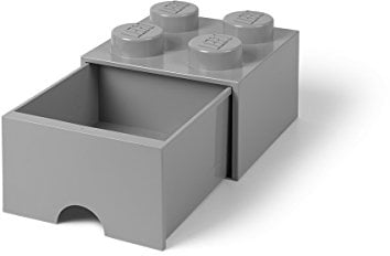 LEGO 4005 Brick 4 Knöpfe, 1 Schublade, stapelbar Aufbewahrungsbox, 4,7 l, grau, Plastik, Legion/M. Stone Grey, 25 x 25 x 18 cm