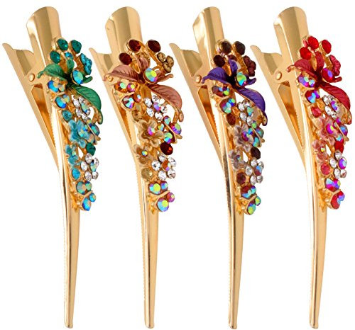 Hollihi Lot de 4 grandes pinces crocodiles Pinces pour cheveux en alliage de métal Pour femme Accessoires antidérapants pour cheveux épais Couleur doré