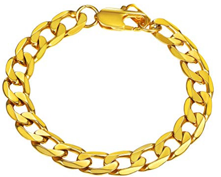 PROSTEEL Mens Bracelet Gold Plated Cuban Link Wrist Bracelets Stainless Steel 21CM Length 9MM Width Hip Hop Jewellery for Men Boys (with Gift Box)