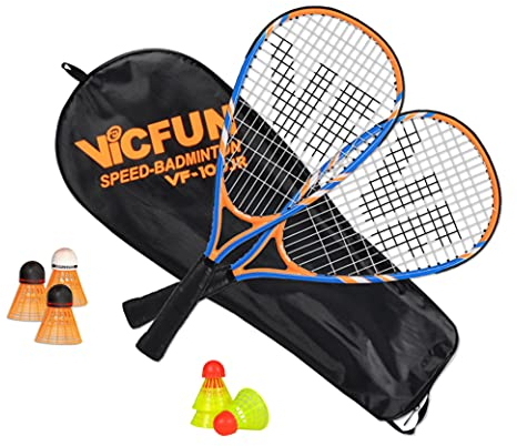 VICFUN Speed-Badminton 100 Set Junior Premium - 2 Badmintonschläger, 3 Bälle und eine hochwertige Badmintontasche