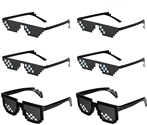 O-Kinee MLG Brille Schwarz, 6-Pack Pixelbrille Set, MLG Fun Sonnenbrille, Mosaik Sunglasses, Pixel Brille Lustig Spielzeug Ideal für Partys und Verkleidungen