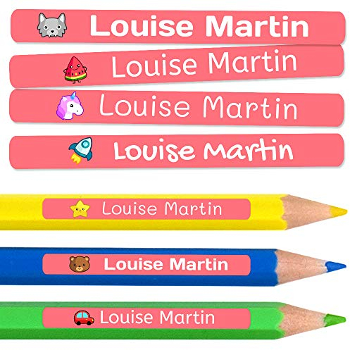 50 Etiquetas Adhesivas Personalizadas para lápices, bolis y rotuladores. Pegatinas escolares con nombre para marcar objetos, resistentes al agua para colegio y guardería, 4,6 x 0,6 cm…