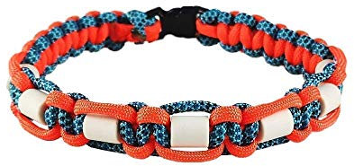 EM-Keramik Halsband für Hunde, mit Name möglich, verschiedene Größen wählbar, original EM-X-Keramik-Pipes, leuchtorange/blau gemustert
