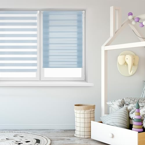 Blindecor - Indus doppelrollo klemmfix ohne bohren - duo rollo klemmfix Hellblau - 67 x 180 cm (Breite x Länge) Stoffgröße 64 x 175 cm