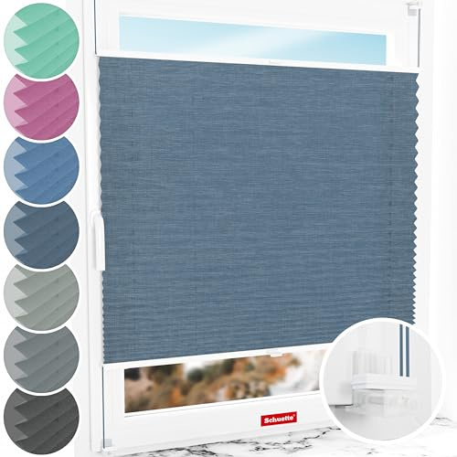 Schuette® Plissee ohne Bohren ● Melange Kollektion: After Rain (Blau) ● 95x200cm (Breite x Höhe) ● Suprafix Faltrollo Klemmfix 2.0 Rollo ● 60 Sekunden Plisseerollo Montage inkl. Video