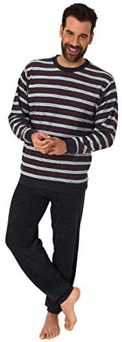 Eleganter Herren Frottee Pyjama Schlafanzug lang mit Bündchen - auch in Übergrössen 61505, Farbe:schwarz, Größe2:64