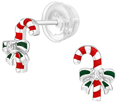 Bungsa Kinder Ohrstecker Zuckerstange aus 925 Sterling Silber mit Kristall