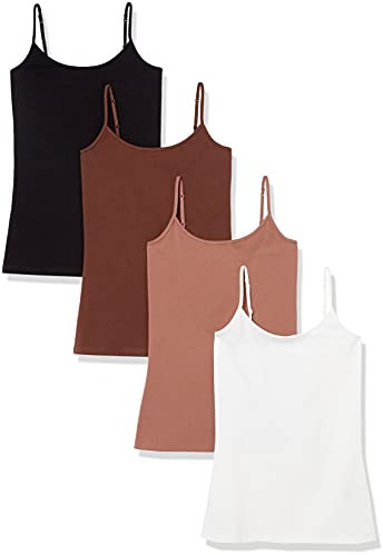 Amazon Essentials Camisola Entallada Mujer, Pack de 4, Blanco/Marrón/Marrón Claro/Negro, M