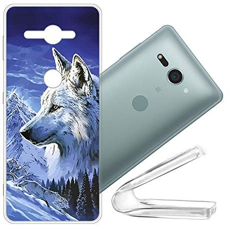 vingarshern Handyhülle Kompatibel mit Sony Xperia XZ2 Compact Hülle Silikon Bumper Case,Dünne Flex Weich Fallschutz Stoßfest Schutz Cover Silikonhülle Schutzhülle,Wolf-02