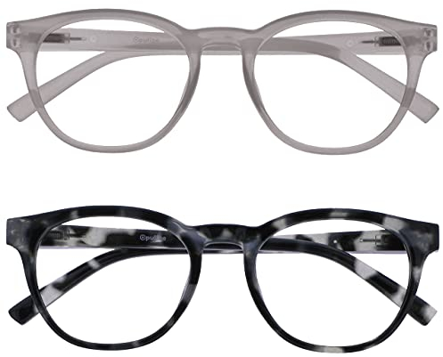 OPULIZE Blu-Brille Blaulichtfilter 2er Pack Cool Rund Rahmen Federscharniere Verbessern Den Schlaf Computerbrille Gaming Entspiegelt Eis Schwarz Herren Damen BB5-CW +0.00