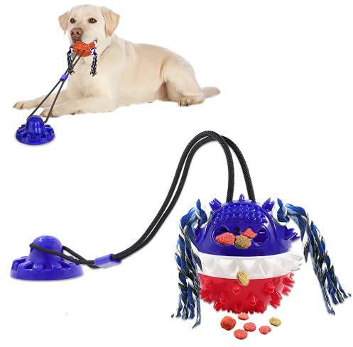 Askhald Aggressive Chewer Dog Toys - Rope Toys with Suction Cup, Teething Treats & Puzzle Food Dispensing Ball (Navy Blue)