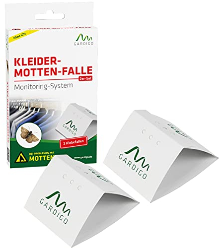 Gardigo® Kleidermottenfalle 2 Stück I Mittel gegen Kleidermotten, geeignet für den Kleiderschrank, Garderoben I Mottenfalle Monitoring System